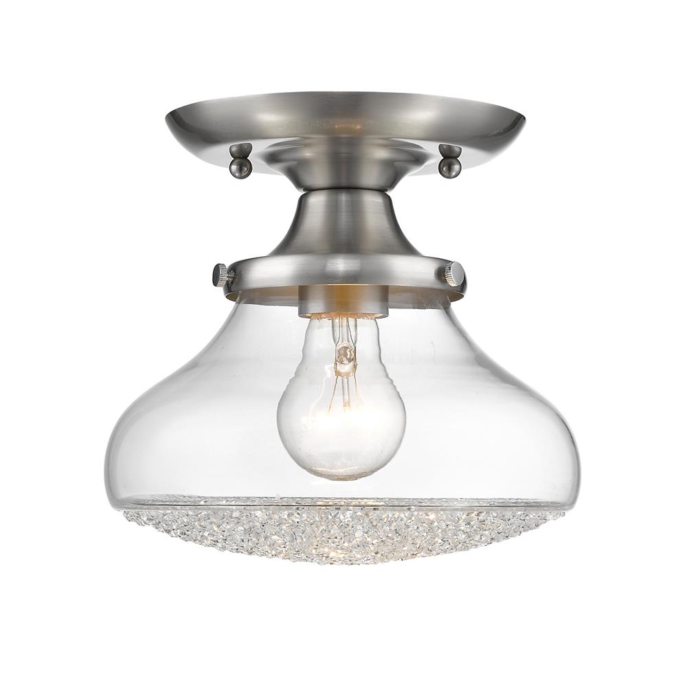 Golden Lighting 3417-SF PW-CC Asha Small Semi Flush in Pewter with Crushed Crystal Glass